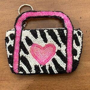 Elissa Held for Two's Company Beaded Coin Purse Pink Black Heart Girls